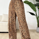 EZwear Pantalones casuales de pierna ancha con estampado de leopardo