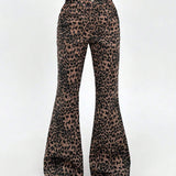 EZwear Pantalones acampanados con estampado de leopardo estilo Y2K