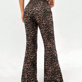 EZwear Pantalones acampanados con estampado de leopardo estilo Y2K