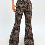 EZwear Pantalones acampanados con estampado de leopardo estilo Y2K