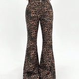 EZwear Pantalones acampanados con estampado de leopardo estilo Y2K