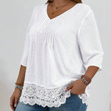 Blusa con paneles de encaje de guipur suizo en as grandes