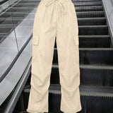 EZwear Pantalones de carga con cintura ajustable con cordon lateral y bolsillos con solapa