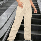 EZwear Pantalones de carga con cintura ajustable con cordon lateral y bolsillos con solapa