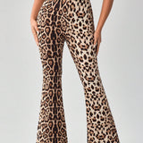 SXY Pantalones de pierna acampanada con estampado de leopardo