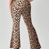 SXY Pantalones de pierna acampanada con estampado de leopardo