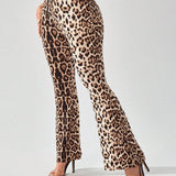 SXY Pantalones de pierna acampanada con estampado de leopardo