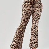 SXY Pantalones de pierna acampanada con estampado de leopardo