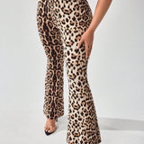 SXY Pantalones de pierna acampanada con estampado de leopardo