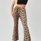 SXY Pantalones de pierna acampanada con estampado de leopardo