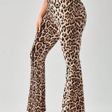 SXY Pantalones de pierna acampanada con estampado de leopardo