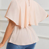 Top de capa con cuentas para mujer con cuello con volantes, color rosa claro / piel, elegante camisa blanca americana para dama del Milenio