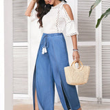 VCAY Pantalones de mezclilla anchos de mujer en color azul, casuales y comodos para vacaciones