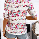 Blusa de verano para mujer con cuello redondo y mangas cortas con estampado de flores