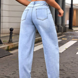 EZwear Jeans de ajuste de madre con bolsillo sesgado