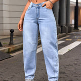 EZwear Jeans de ajuste de madre con bolsillo sesgado