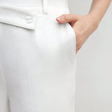 BIZwear Pantalones largos blancos con abertura para mujer de cintura alta