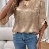 Blusa casual solida con detalles de botones para uso diario