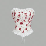 MOD Top bustier con estampado de rosa y decoracion floral 3D