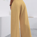VCAY Pantalones casuales de mujer con pliegues, cintura alta y pierna ancha con bolsillos, de unicolor