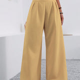 VCAY Pantalones casuales de mujer con pliegues, cintura alta y pierna ancha con bolsillos, de unicolor