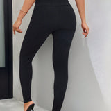 PETITE Leggings negros de cintura alta y detalles de botones elasticos