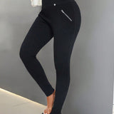 PETITE Leggings negros de cintura alta y detalles de botones elasticos