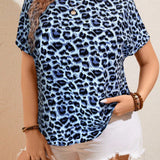 Camisa casual de a grande para mujer con estampado de leopardo, twist en la espalda y manga corta, verano