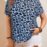 Camisa casual de a grande para mujer con estampado de leopardo, twist en la espalda y manga corta, verano