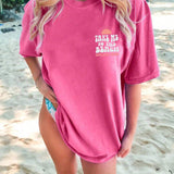 Camiseta casual de cuello redondo de manga corta con estampado de eslogan para mujer de a grande "LLEVAME A LA PLAYA SOL MAR ARENA"