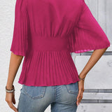 EMERY ROSE Blusa de manga plisada y corte peplum con escote pronunciado en V