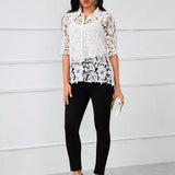 SHEIN Lady Camisa solida de encaje con botones contrastantes al frente