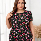 Clasi Blusa de a grande con estampado florar y escote con cerradura