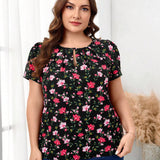 Clasi Blusa de a grande con estampado florar y escote con cerradura