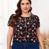 Clasi Blusa de a grande con estampado florar y escote con cerradura