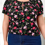 Clasi Blusa de a grande con estampado florar y escote con cerradura