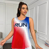 Sport Easify Top deportivo casual de verano con cuello redondo y letra impresa para mujeres de a grande