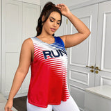 Sport Easify Top deportivo casual de verano con cuello redondo y letra impresa para mujeres de a grande