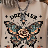 Camiseta casual de manga corta y cuello redondo con estampado de mariposas en as grandes, para verano