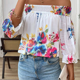 Blusa paralela de gasa con estampado floral y escote en V para vacaciones de mujer