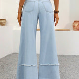 LUNE Jeans de pierna ancha y longitud 9/10 con dobladillo irregular y corte holgado para mujer con bolsillos parcheados