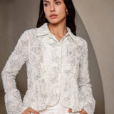 SHEIN Prive Camisa de manga de campana con corte aleatorio y diseno unico para estilizar la cintura, con flores al estilo frances para adelgazar