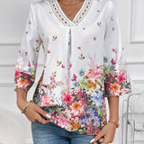 EMERY ROSE Blusa de mujer con estampado floral y escote en V