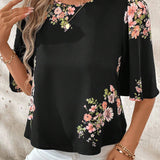 Blusa de manga de mariposa con estampado floral