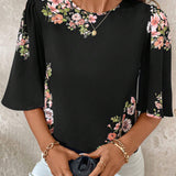 Blusa de manga de mariposa con estampado floral