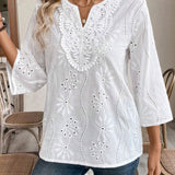 EMERY ROSE Camisa de manga 3/4 para mujer con cuello con muesca