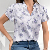 Blusa con estampado floral y mangas en forma de petalo para uso diario