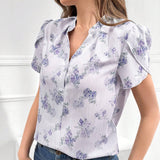 Blusa con estampado floral y mangas en forma de petalo para uso diario