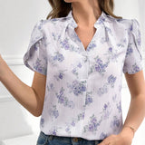 Blusa con estampado floral y mangas en forma de petalo para uso diario