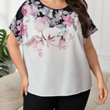 Mulvari Blusa floral plus con mangas de murcielago